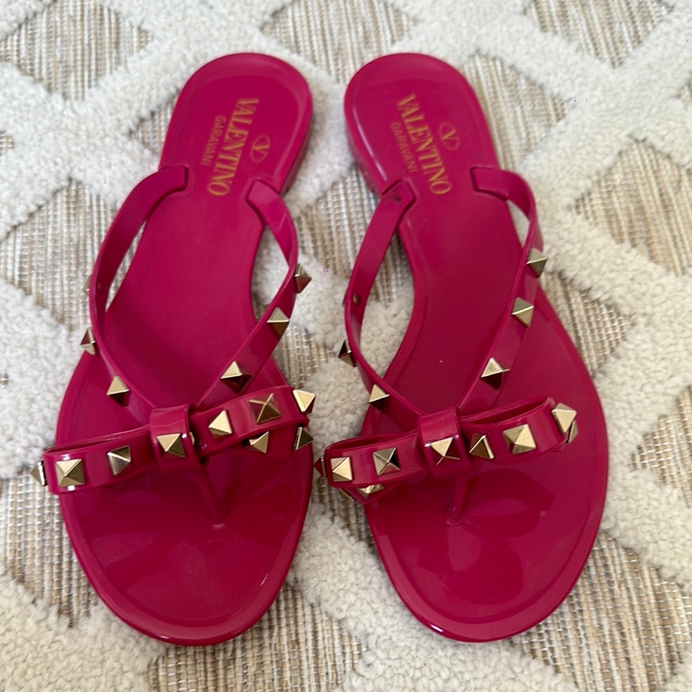 Valentino Pink Studded Bow Sandals